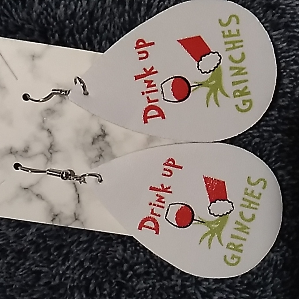 Faux Leather Grinch Christmas Earrings 1.5 x 2.5 Black, Red, Green & White